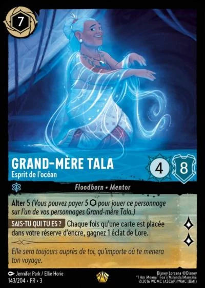 Carte Disney Lorcana Grand-mère Tala – Esprit de l’océan 143/204 FR – Les Terres d’Encres – Légendai