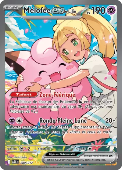Carte Pokémon Mélofée-ex de Lilie 280/217 ASC – Héros Transcendants – Française