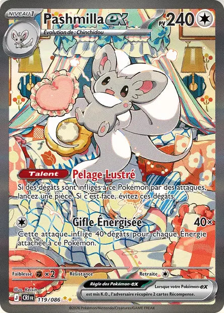 Carte Pokémon Pashmilla-ex 119/086 CRI – Chaos Ascendant – Française