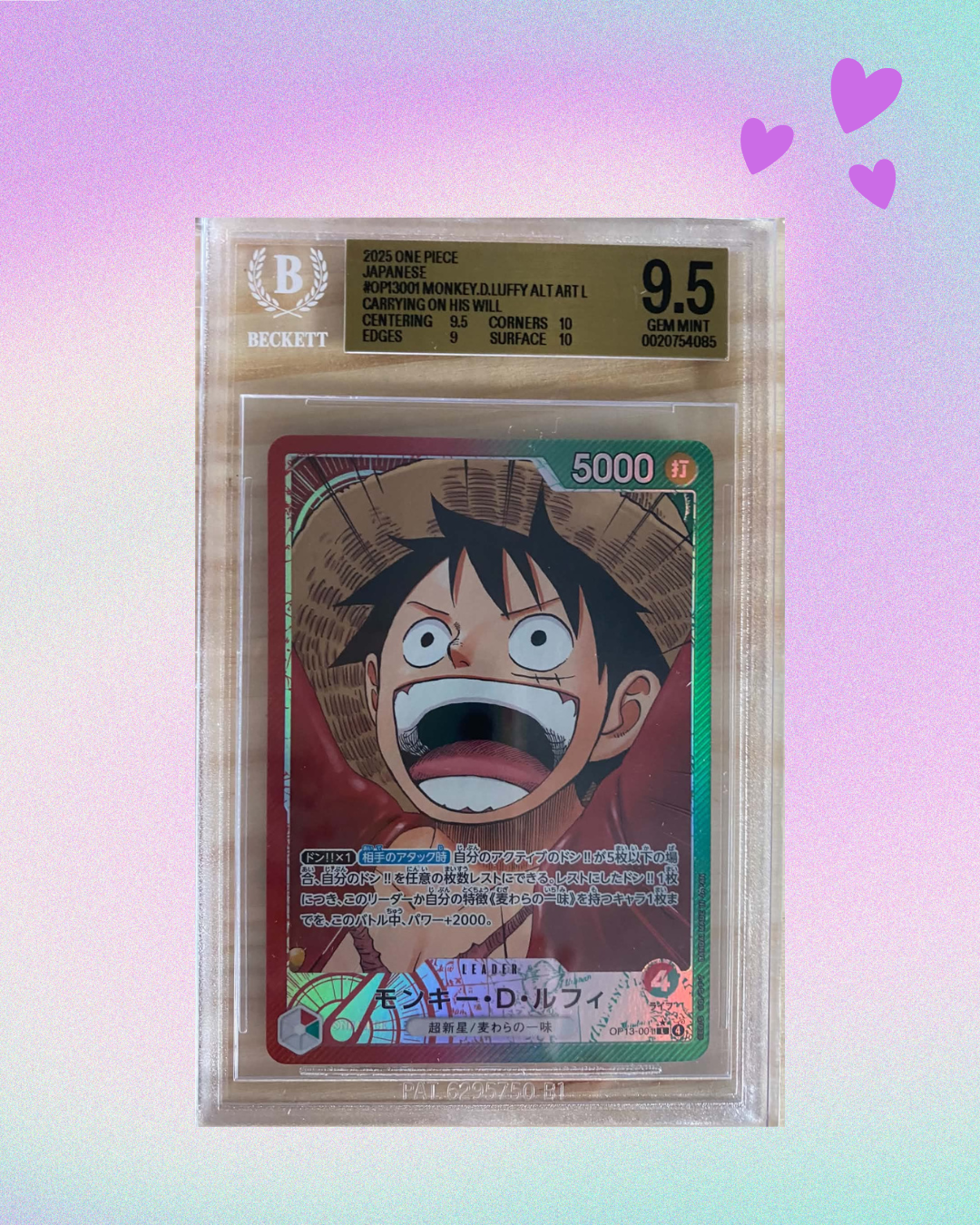 Carte Gradée Beckett Luffy OP13-001  -Monkey.D.Luffy Alt Art Carrying on his will Japonaise